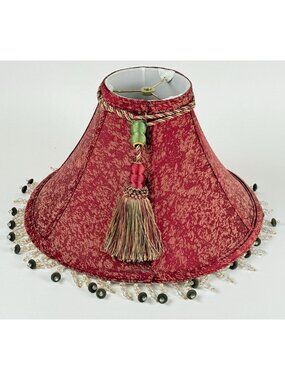 Decorative Red Tassel Lampshade 20" Diameter Beads Trim Embellished